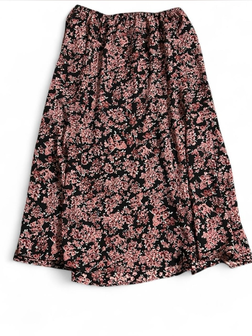 vintage rena rowan black and pink floral midi skirt